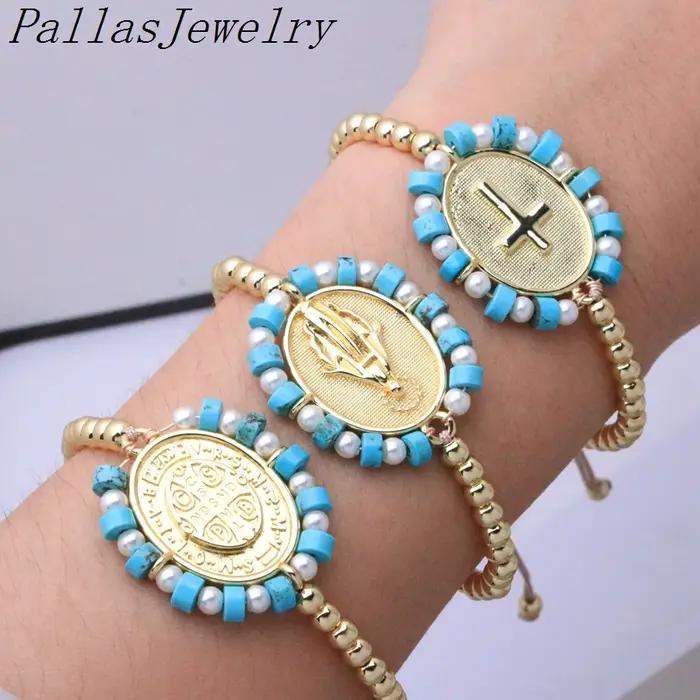 Lot de 5 Bracelets Religieux Notre-Dame de Guadalupe en Forme de Cœur et Croix