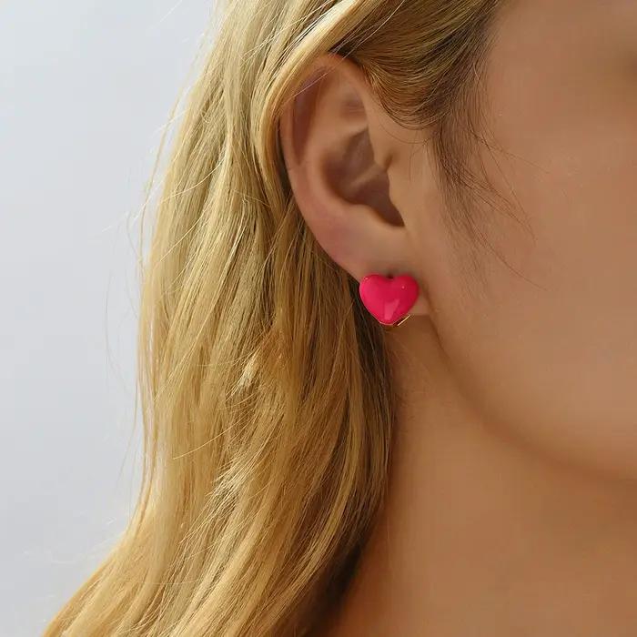 Boucles d'Oreilles en Émail Double Face en Forme de Cœur pour Femme et Fille