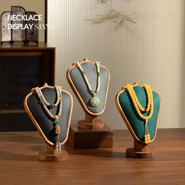 Présentoir à bijoux en bois exquis pour femmes avec suspension de colliers et velours intérieur beige noir multi occasions spéciales