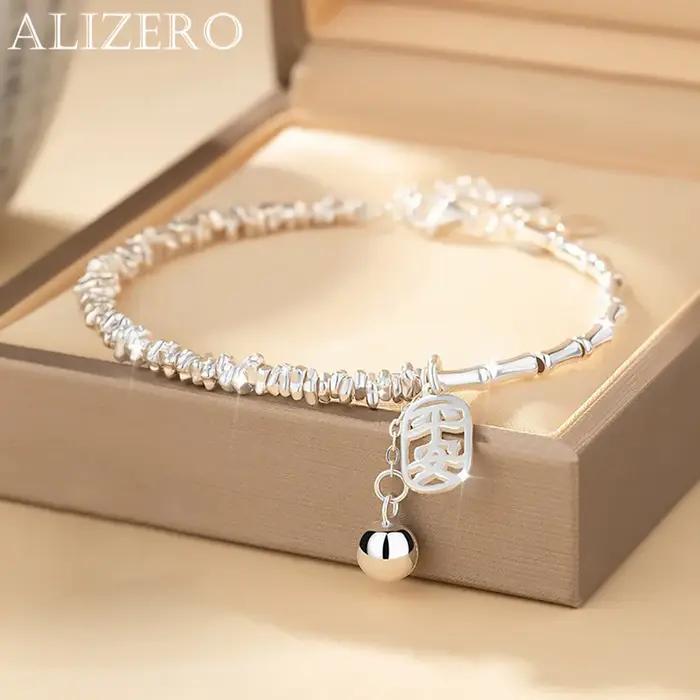 Nouveau 925 en argent Sterling cloche perles géométriques Bracelet en bambou pour femme fille mode b