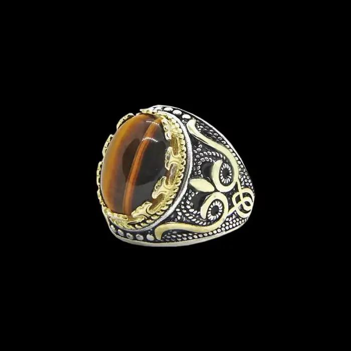 Bague œil en pierre verte en acier inoxydable 316L