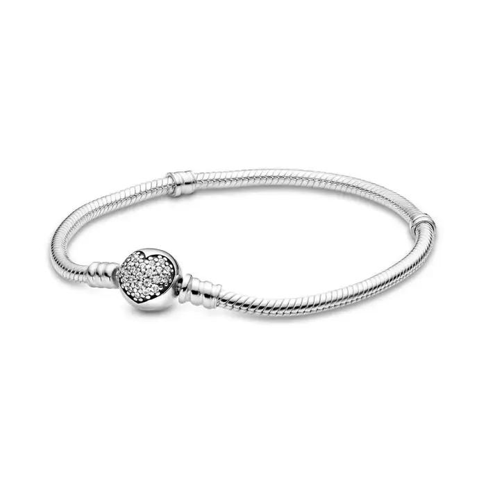 Bracelet Original en Argent Sterling 925% avec Breloque Cœur Rond Classique Bijoux Fins Pour Femmes Occasions Spéciales Personnalisables