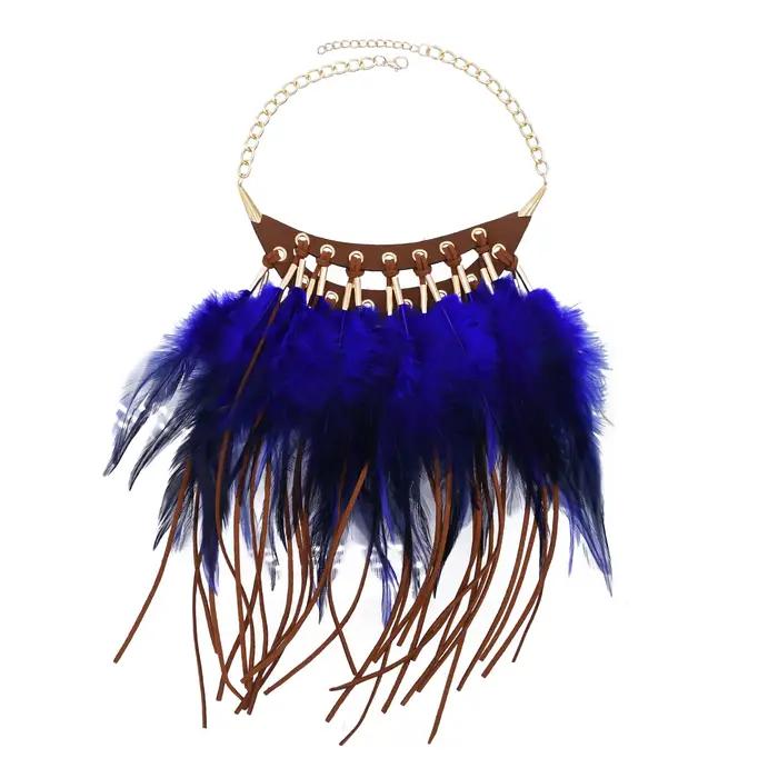 Collier Vintage Bohème à Plumes Longues et Pendentif en Cuir pour Femme Occasions Spéciales Soirées Festivals