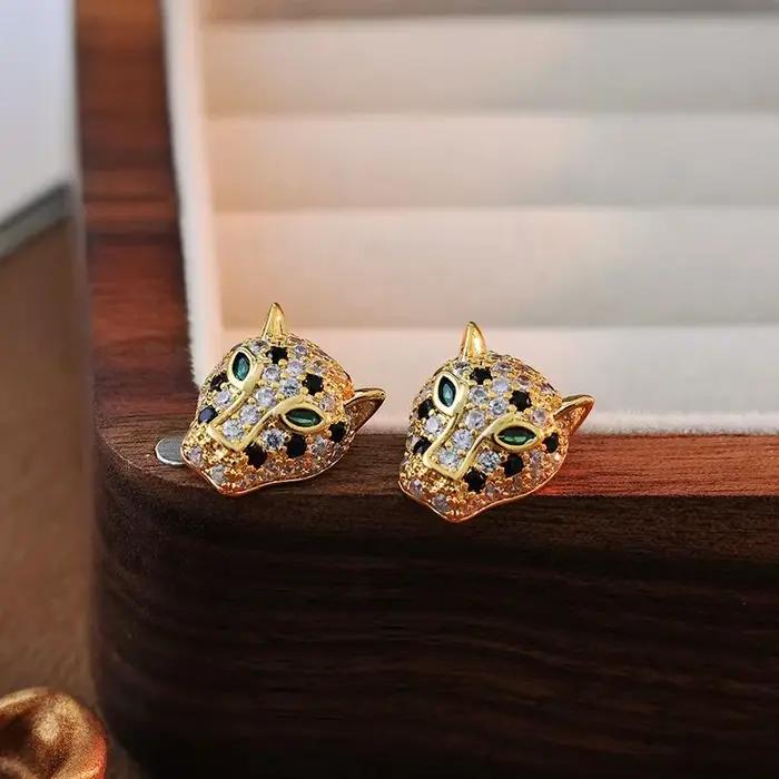 Boucles d'oreilles en cuivre zircone cubique animal print élégantes pour femmes hiphop rock soirée gala