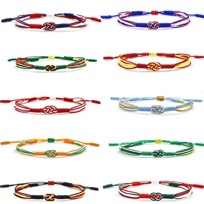 10 couleurs drapeau coloré Bracelet unisexe à la main tissage chaîne Braslet prière méditation chanceux tissu