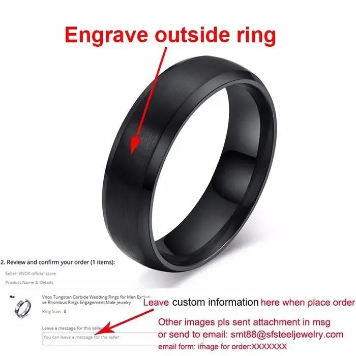 Vnox-Bague centrale brossée à bord biseauté en acier inoxydable pour hommes et femmes, alliance noir