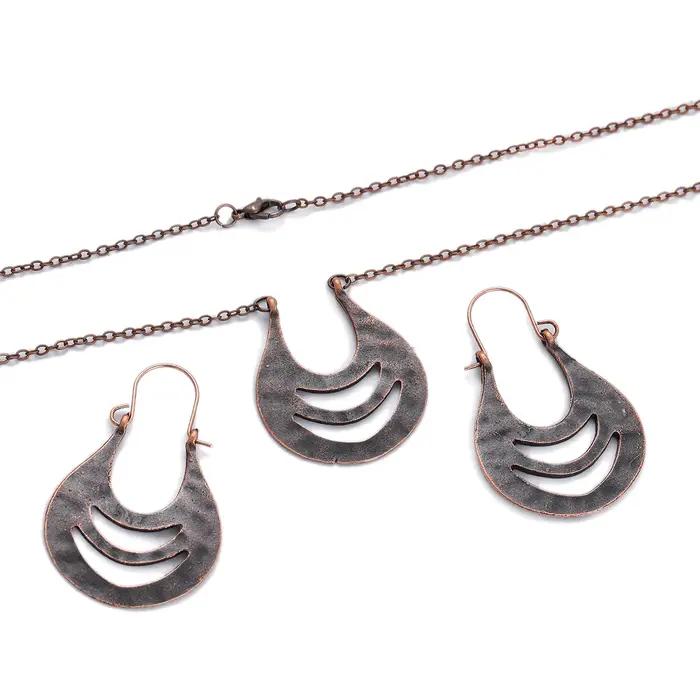 Collier et boucles d'oreilles géométriques rétro gitane pour femmes en bronze ethnique ensemble de bijoux élégants pour occasions spéciales