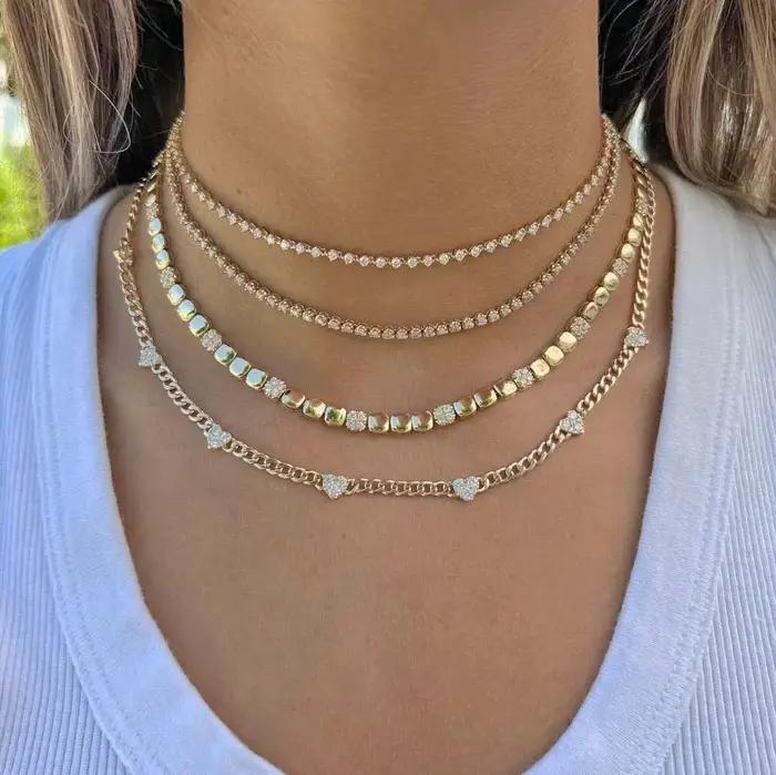 Couleur or géométrique haute polonais charme lien Tennis chaîne collier Bracelet pavé Bling Cz pour les femmes bijoux de mode