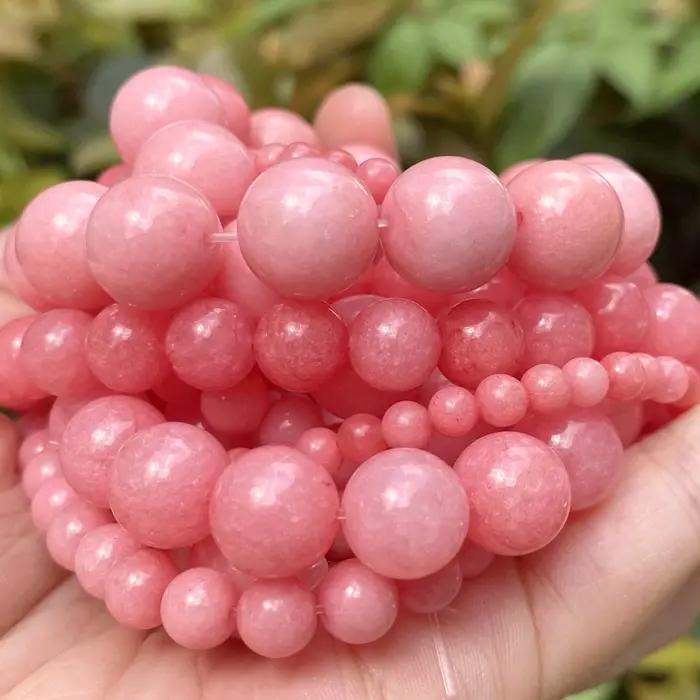 Perles rondes en Rhodonite rouge naturelle