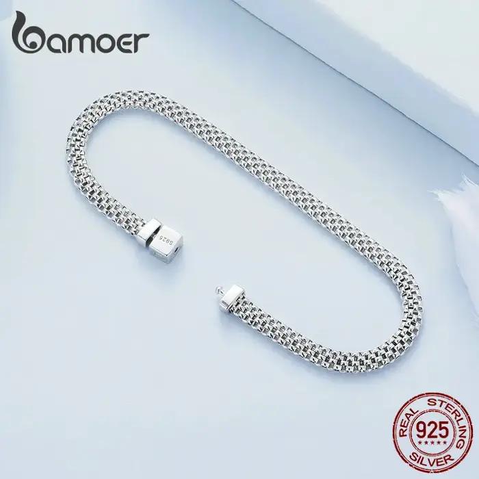 Bamoer Bracelet tressé 925 en argent Sterling Unique boucle carrée