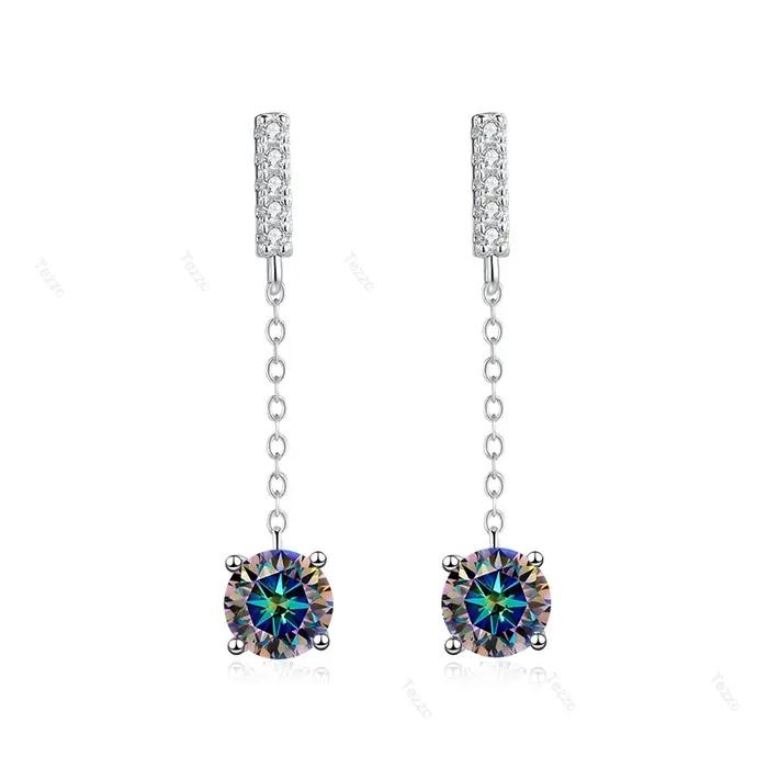 Boucles d'oreilles pendantes Tezzc 1ct avec chaîne longue et pampilles pour femme