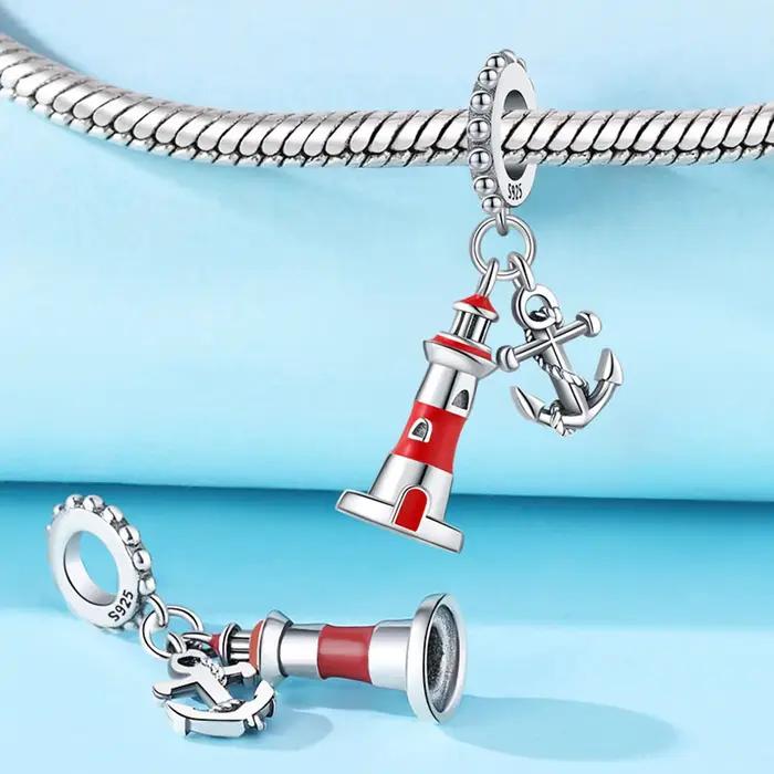 Breloque en argent Sterling S925 Pendentif Ancre Tour de Garde des Profondeurs Pour Bracelet Cadeau Femme Occasions Spéciales
