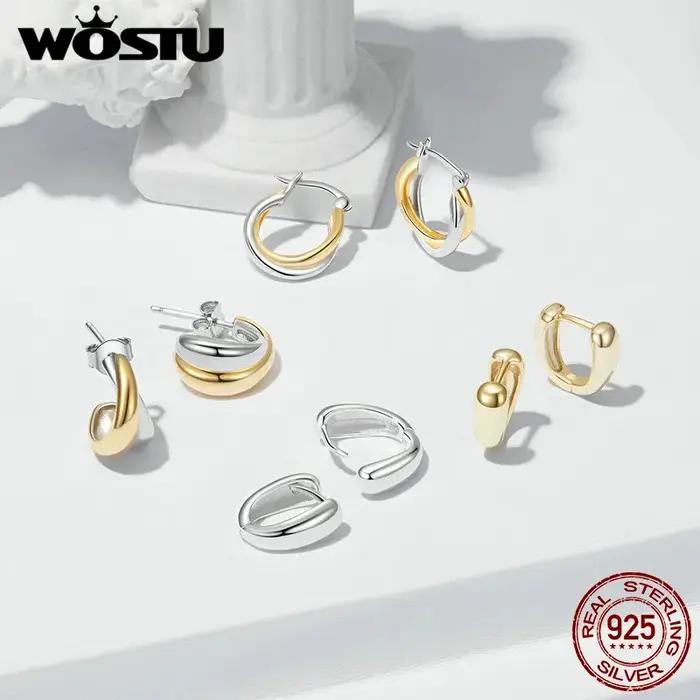 Boucles d'oreilles créoles bicolores plaquées argent regardé 925 pour femmes