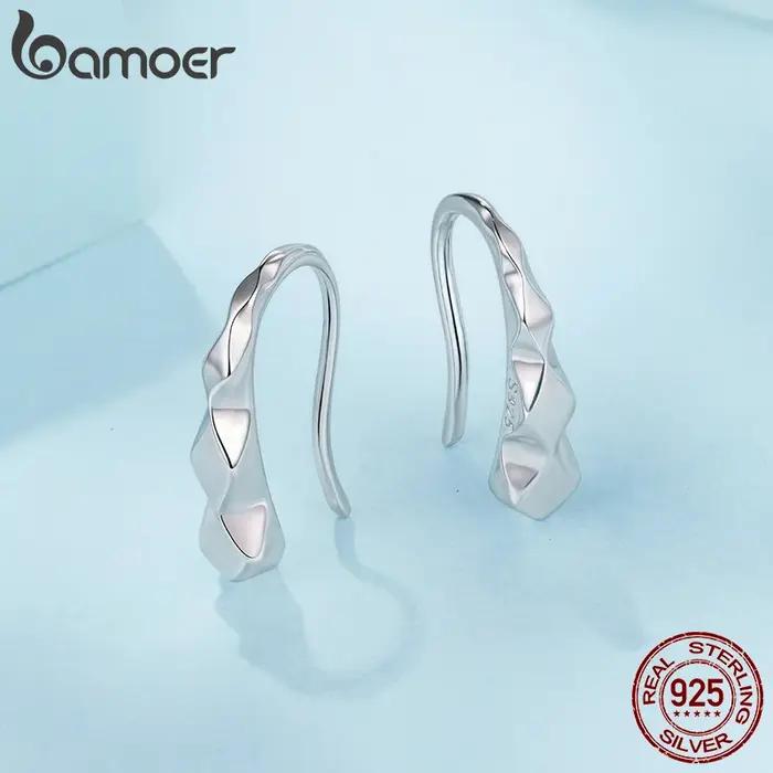BAMOER 925 en argent Sterling géométrique crochet boucle d'oreille audacieuse en forme de diamant Original pour les femmes adolescentes cadeau d'anniversaire bijoux quotidiens