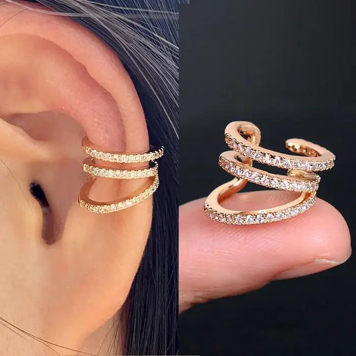 Boucles d'oreilles à Clip en forme de feuille de cristal CZ pour femmes