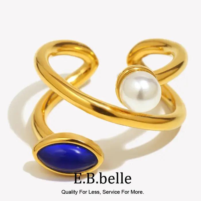E.B.belle – bague créative asymétrique en pierre naturelle pour femmes