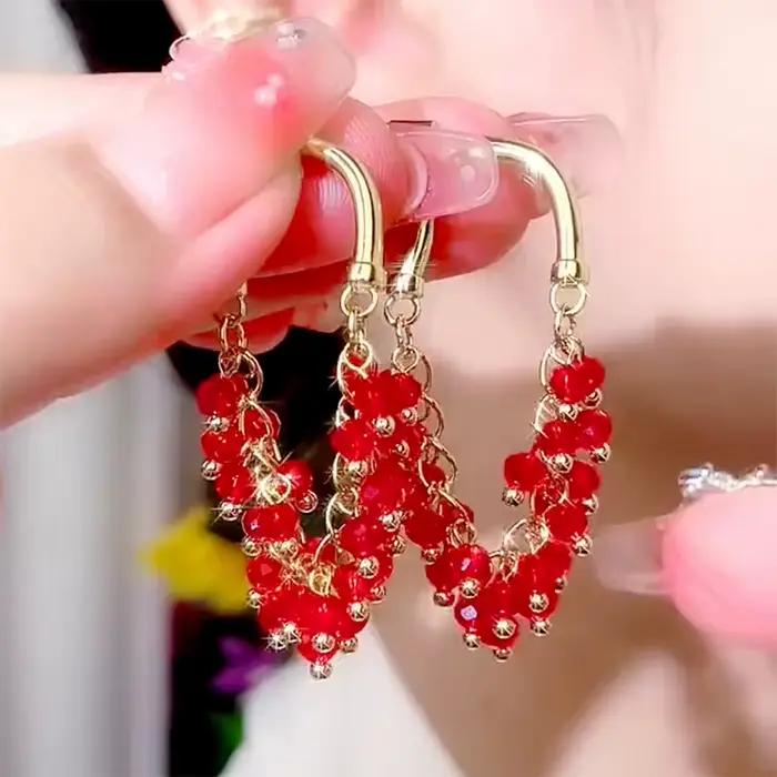 Boucles d'oreilles à pampilles pour femmes, nouveau Design, pendentif en perles de cristal rouge, lumière exquise, luxe, Unique, personnalisé, bijoux