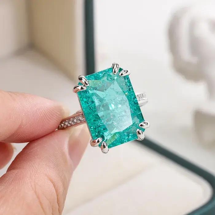 Bague femme en Moissanite plaqué argent 925 forme carrée avec pierre Zirconium pour cadeau élégant et occasion spéciale