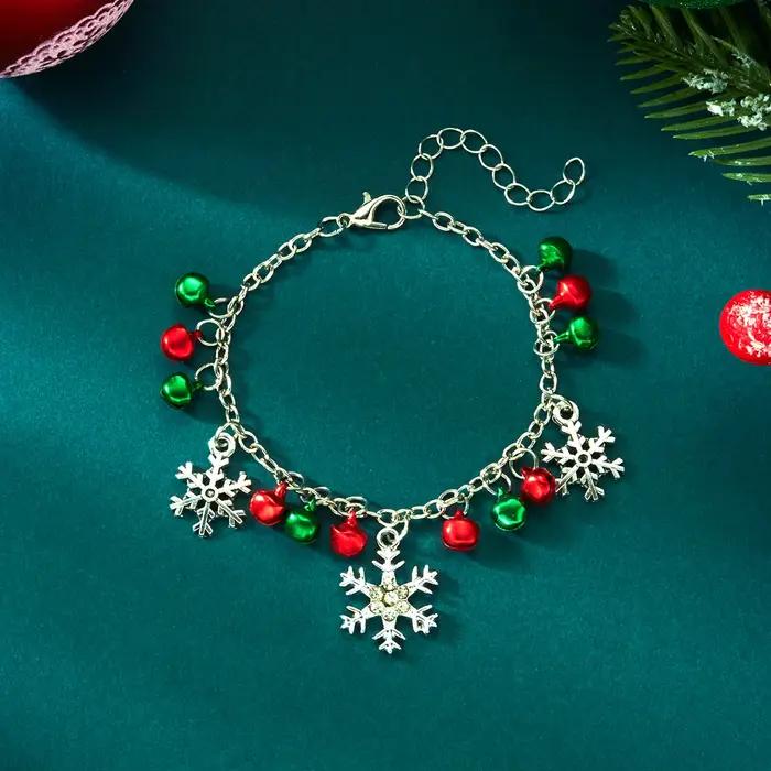 Bracelet pendentif cloche flocon de neige à paillettes de noël pour femmes occasions spéciales cadeau de fête de noël