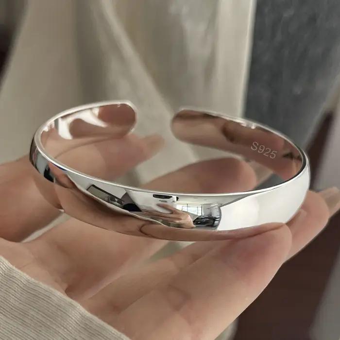 Bracelet rétro en argent Sterling 100% massif 925 pour femmes et hommes, Vintage, large et Simple, fait à la main, cadeau d'anniversaire