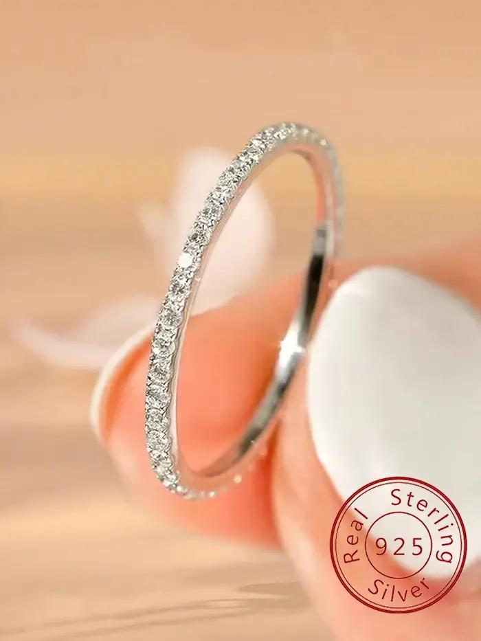 Bague en argent sterling 925 sertie de zircon blanc élégante pour femmes occasions formelles et quotidiennes alliance mariage bijoux personnalisés
