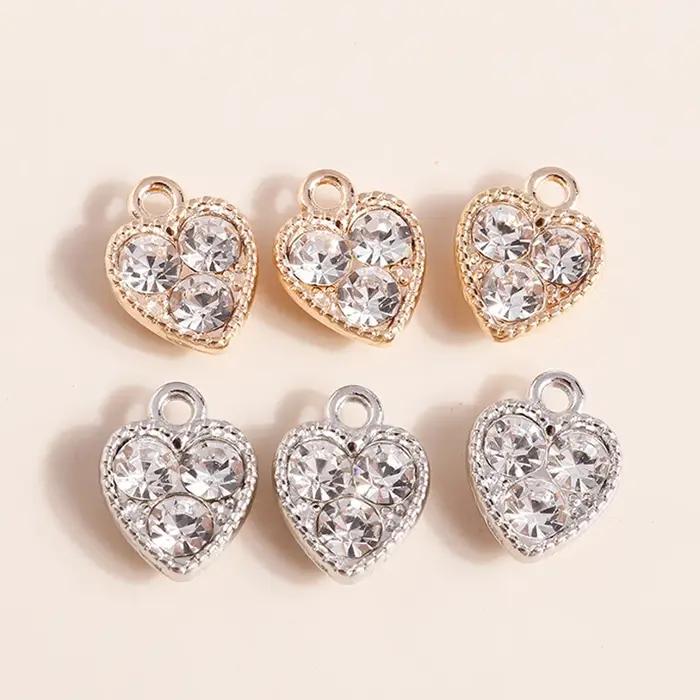 10 pièces 10*13mm or argent couleur cristal coeurs breloques pour colliers boucles d'oreilles faisant des accessoires