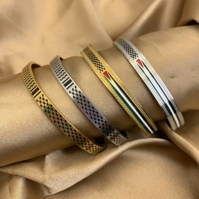 Bracelet Keffiyeh en acier inoxydable couleur argent