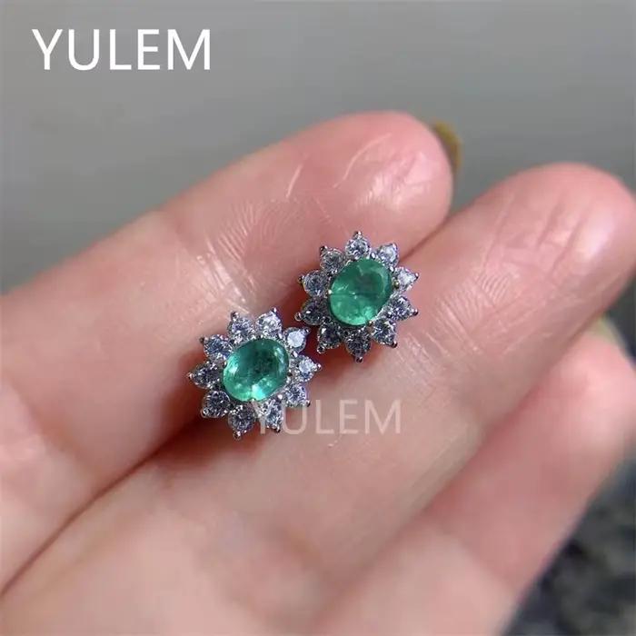 Boucles d'oreilles en émeraude naturelle fine pour femmes