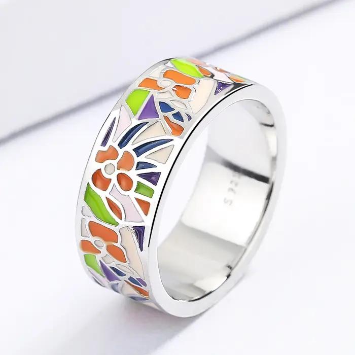 Bague colorée en émail faite à la main pour femmes, bague à fleurs exquise, bijoux de fête, cadeau d