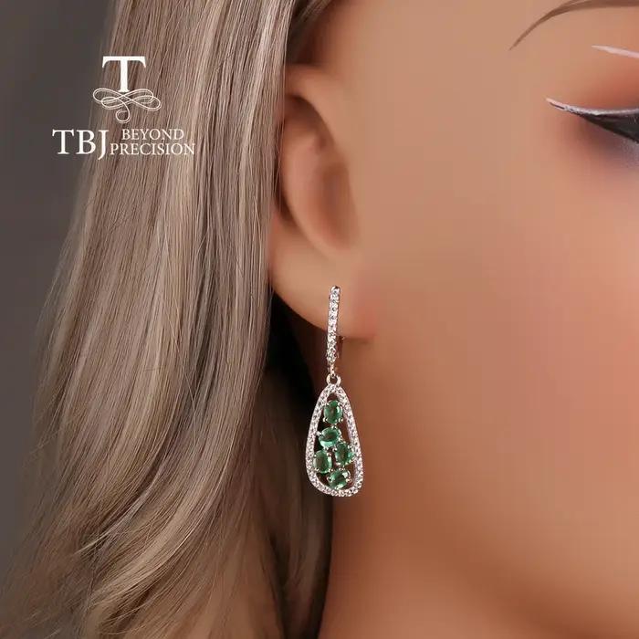 Boucles d'oreilles en argent sterling 925 avec émeraude naturelle et zircon pour femmes, style romantique, idéal pour les soirées et les occasions spéciales