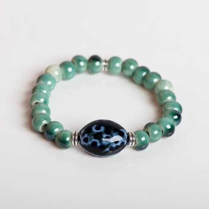 Bracelet extensible en céramique vert fait à la main, 16 à 20cm, réglable, léger, tendance, Chic, ac