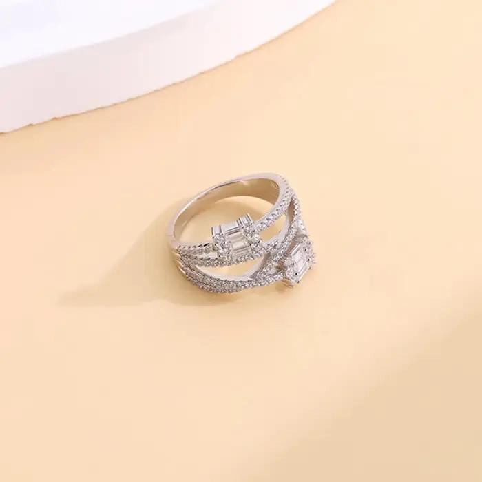 Vinregem Bague de fiançailles et de mariage en saphir créé en laboratoire pour femme