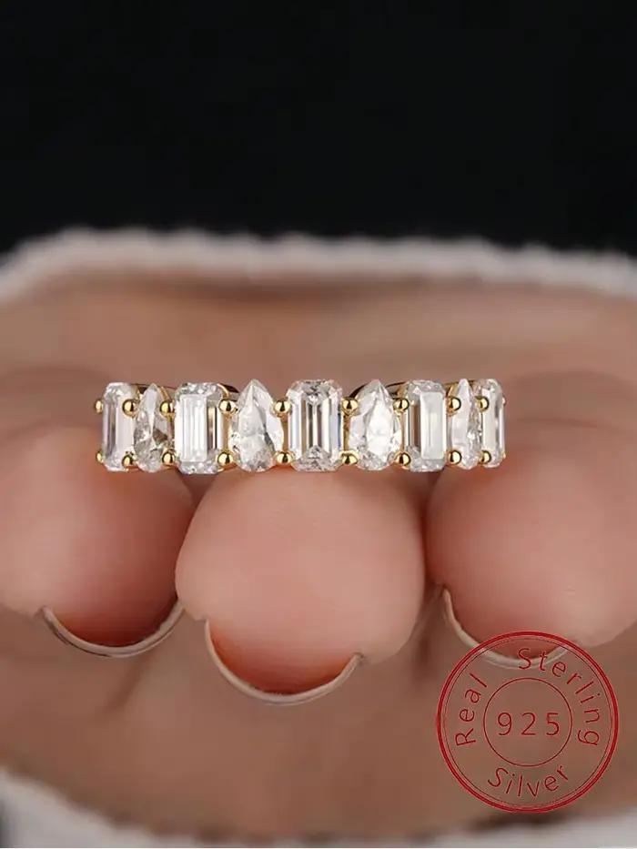 Bague en argent Sterling 925 pour femmes, magnifique, classique, rectangulaire, poire, Zircon, fiançailles, mariage, mode, bijoux fins de haute qualité