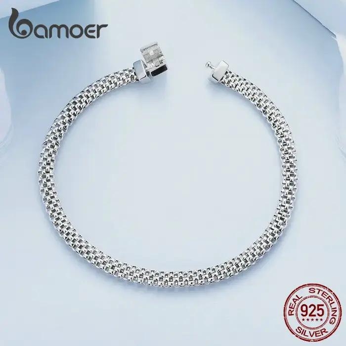 Bamoer Bracelet tressé 925 en argent Sterling Unique boucle carrée