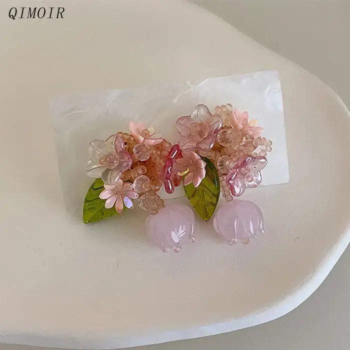 Boucles d'oreilles en résine fleuries pour femmes romantiques mignonnes accessoires de vacances bijoux de styliste cadeaux de fête occaions spéciales