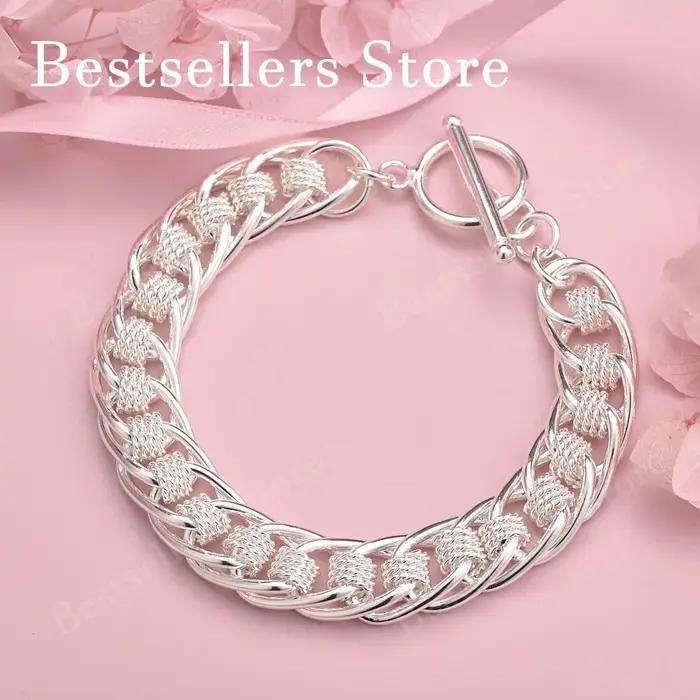 Bracelet en maille ronde exquise de 8 pouces en argent sterling 925, bijoux de fête à la mode pour f