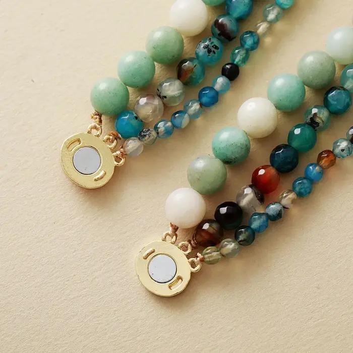 Collier Ras du Cou en Pierre Naturelle à Trois Couches Style Bohème Élégant Pour Femmes Occasions Spéciales
