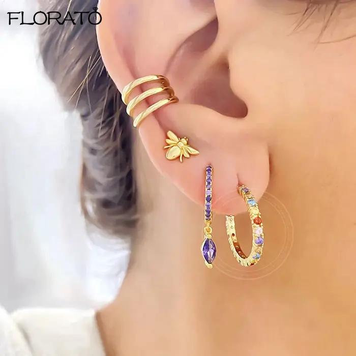 Boucles d'oreilles Big C en argent Sterling 925 serties de zirconium blanc pour femmes occasions spéciales minimalistes