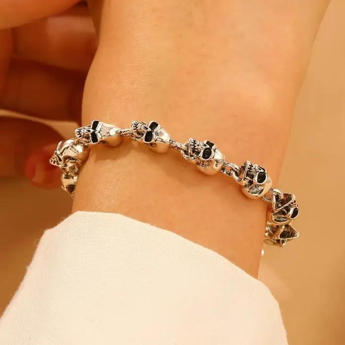 Bracelet de perles de crâne rétro de Style Punk pour hommes et femmes, personnalité créative Hip Hop