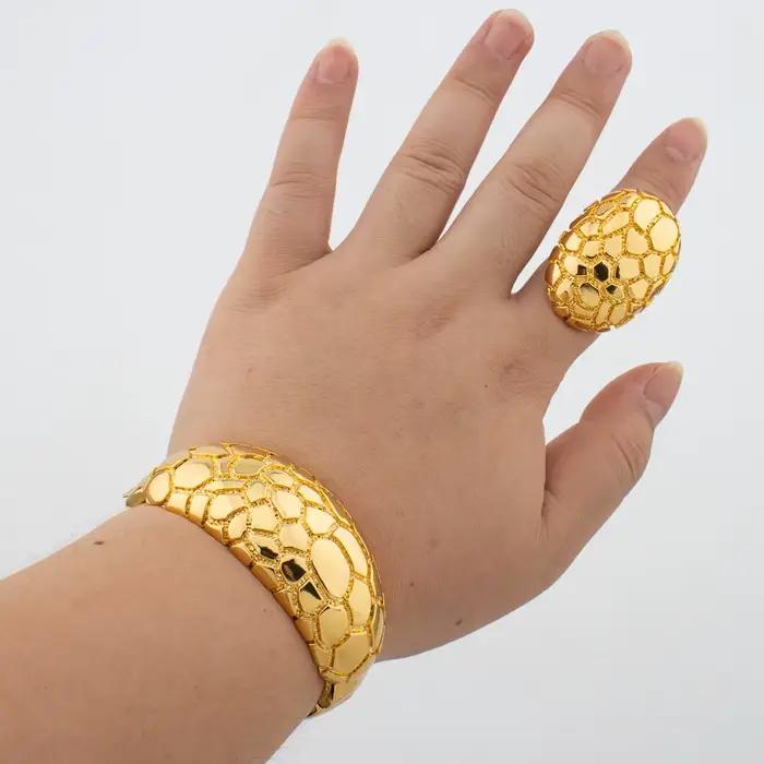 Ensemble de bijoux Bracelet et bague Design léopard, Bracelet africain plaqué or, bague réglable, ac