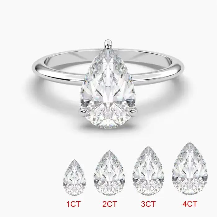 Bagues Moissanite couleur D coupe poire 1-4 Carat, en argent Sterling 925, goutte d'eau, diamant, ba