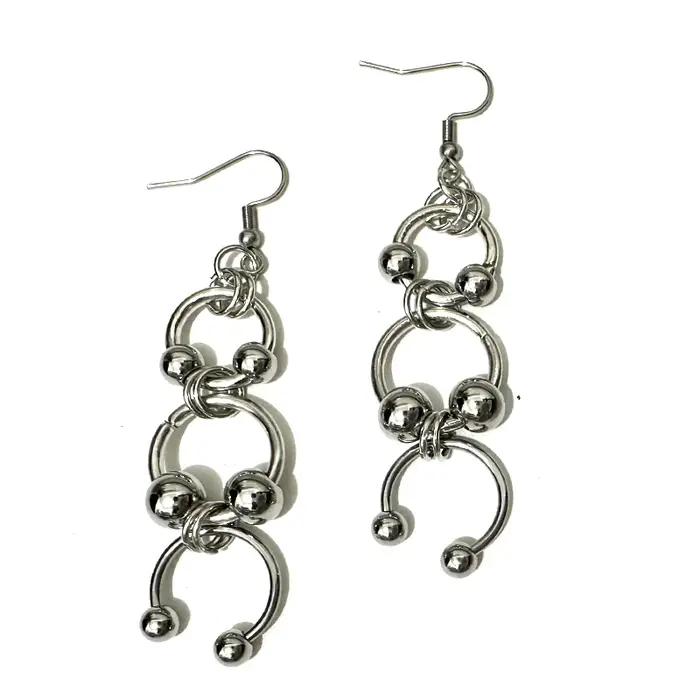 Mode coréenne épissée Boucles d'oreilles pendantes en fer à cheval pour femmes, breloque Punk, g