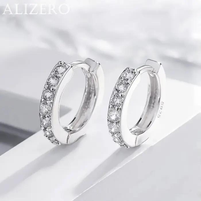 ALIZERO 925 boucles d'oreilles en argent Sterling cristal cercle boucles d'oreilles pour les femmes
