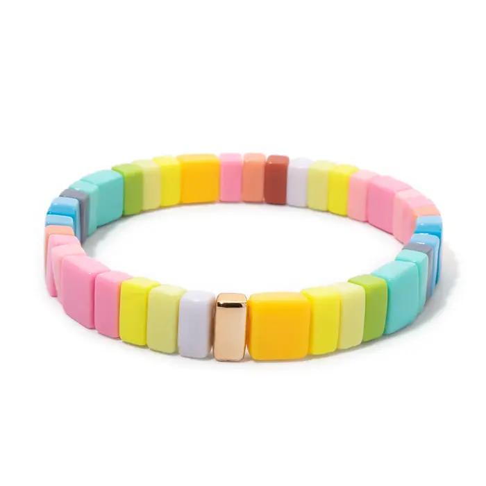Ensembles de bracelets de perles de couleur jaune-orange pour femmes, couleur fraîche, bracelet élas