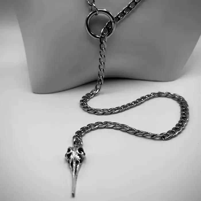 Collier pendentif en acier inoxydable en forme de Y avec crâne gothique pour femme, bijoux de costume rébellions pour fête d'Halloween, cadeaux