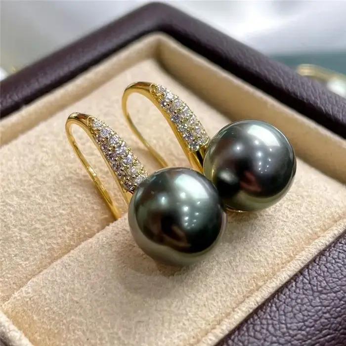 Boucles d'oreilles en perles noires de la mer du sud pour femmes