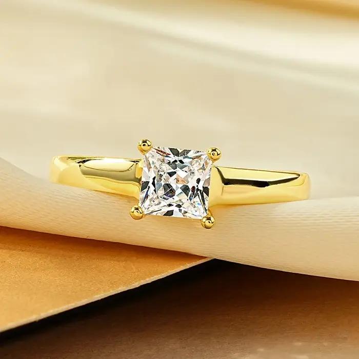 Rrjzz – bague de fiançailles plaquée or 14 carats pour femme