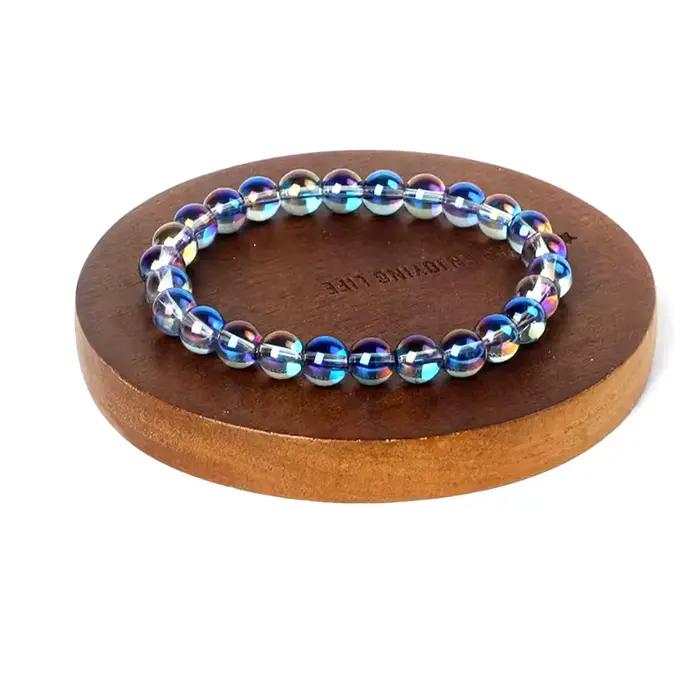 Bracelet de perles de pierre de 8 mm avec corde élastique pour hommes et femmes