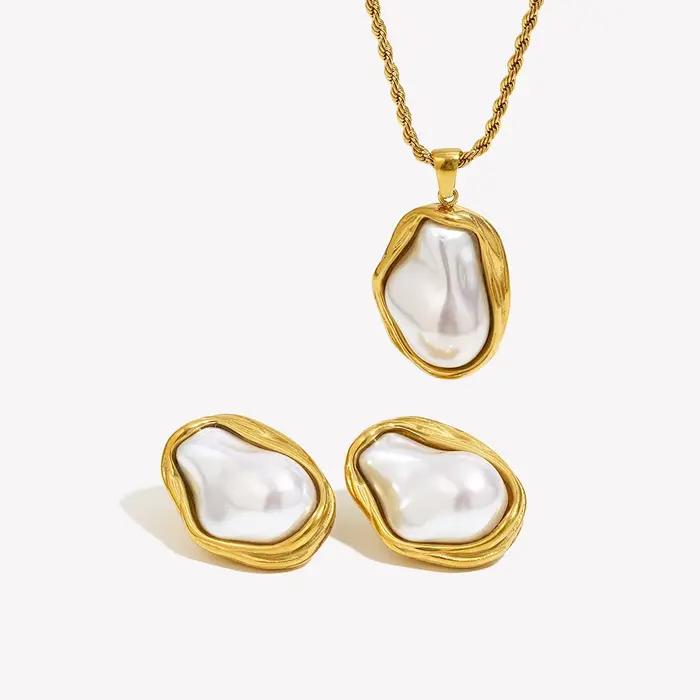 Collier de boucles d'oreilles E.B.belle avec motifs de perles géométriques plaqué or 18 carats pour femmes occasions spéciales