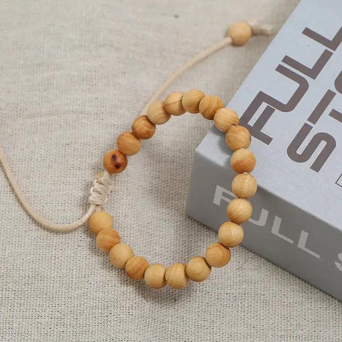 Bracelet en perles de bois naturel de 8 mm pour hommes et femmes